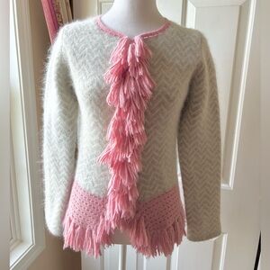 Isadora Story Cardigan Sweater Wool Cashmere Blend Cream & Pink Size S